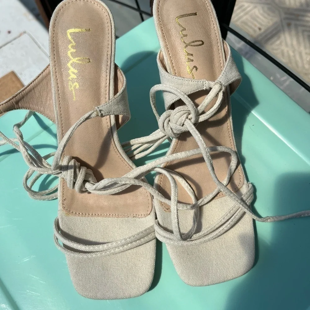 Lulu’s Bone Wiley Square Toe Lace Up High Heel Sandals 11